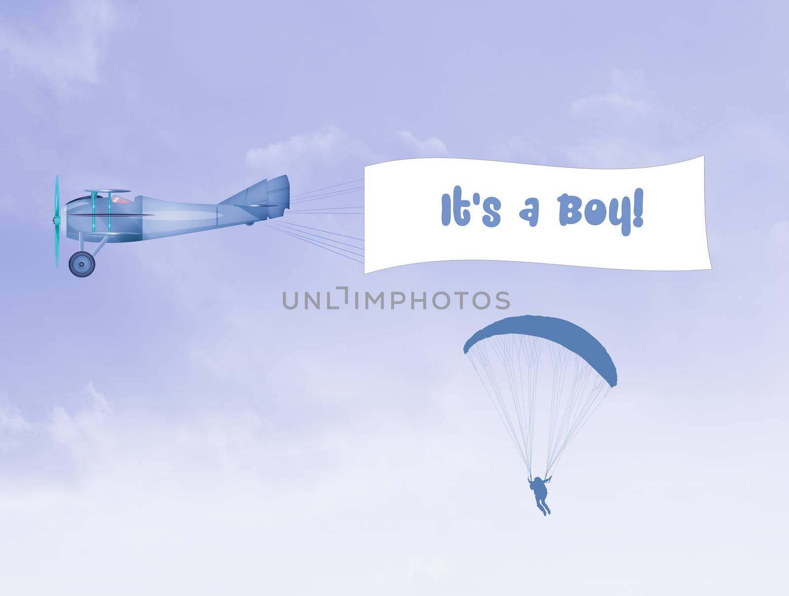 illustration of airplane with banner for baby boy