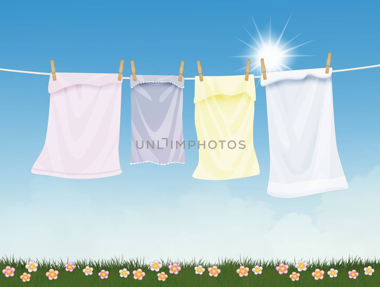 illustration of clothes hanging in the sun