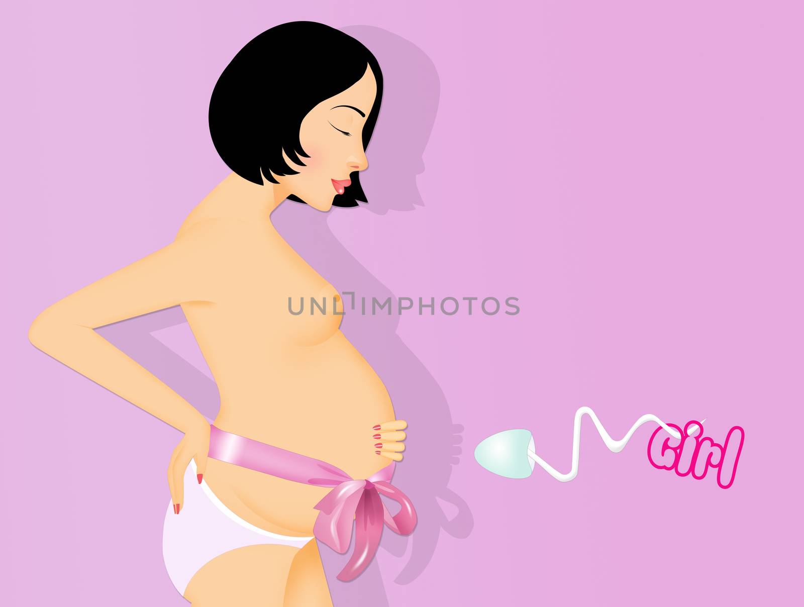 illustration of pregnant woman waits for a baby girl