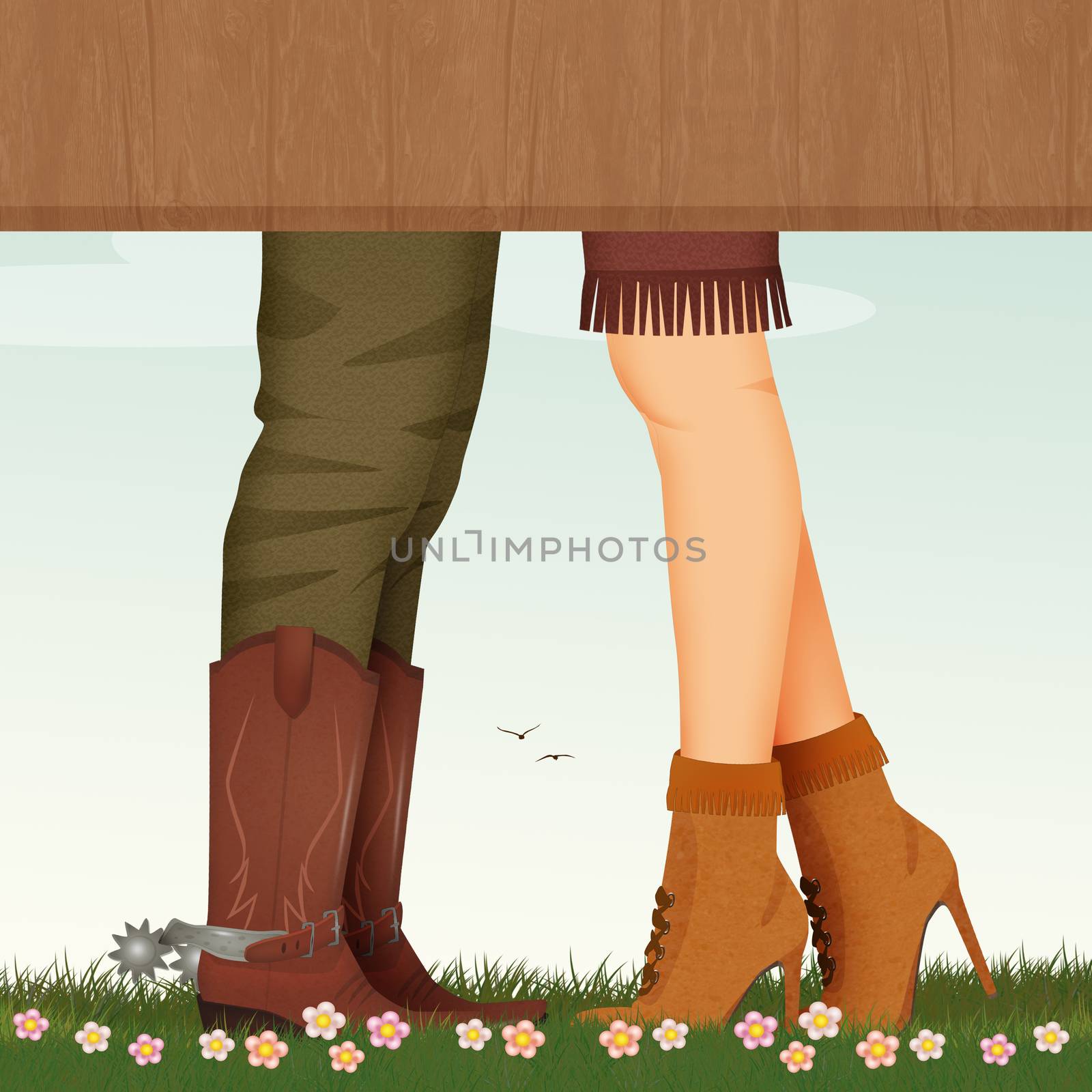 illustration of man and woman with cowboy boots