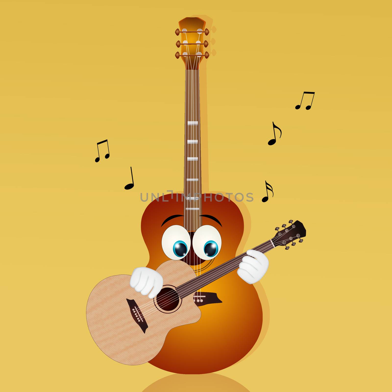 illustration of guitar with funny face