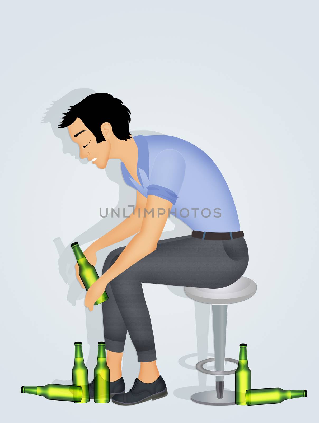 illustration of man with the problem of alcohol