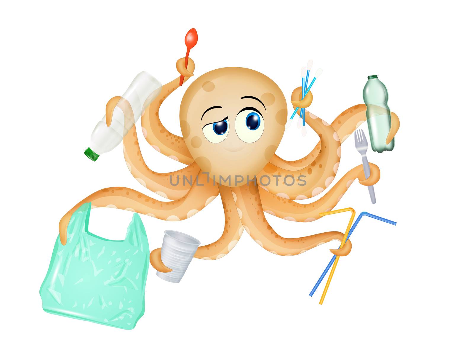 octopus with plastic objects by adrenalina