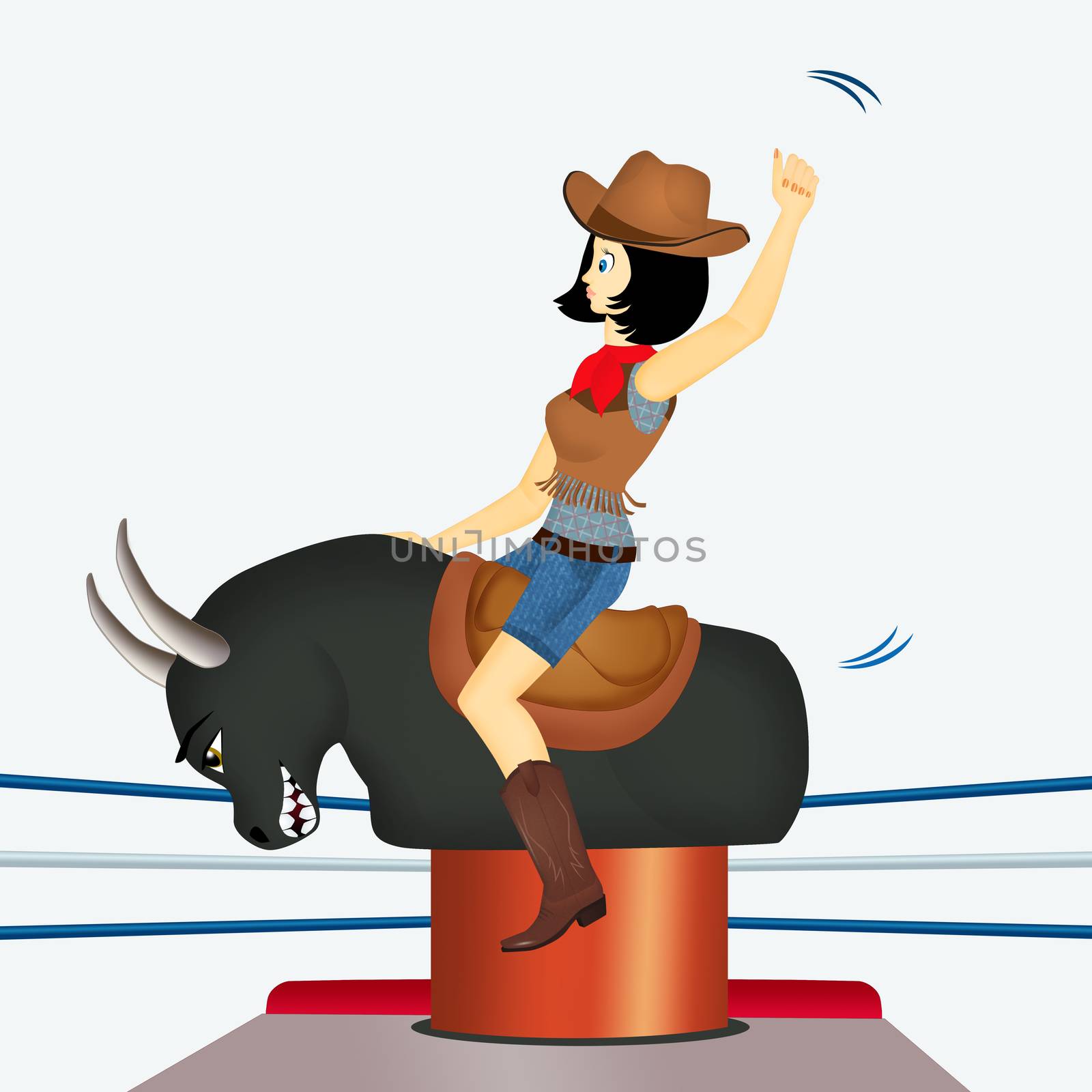 illustration of woman on the mechanical bull