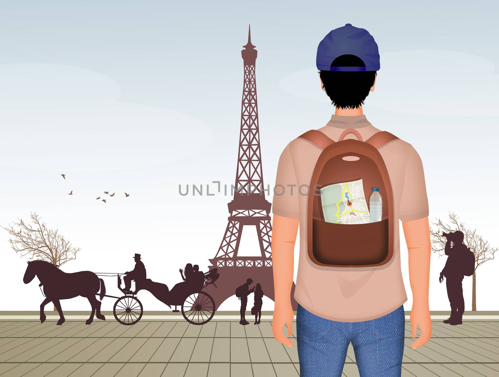 illustration of tourist in Paris