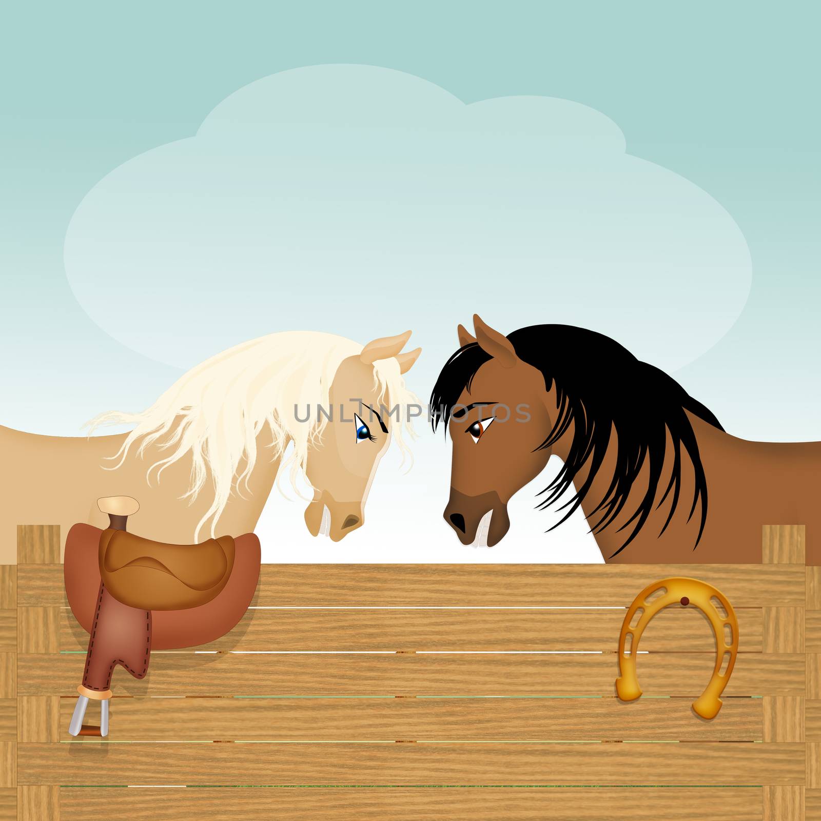 illustration of horses in the barn