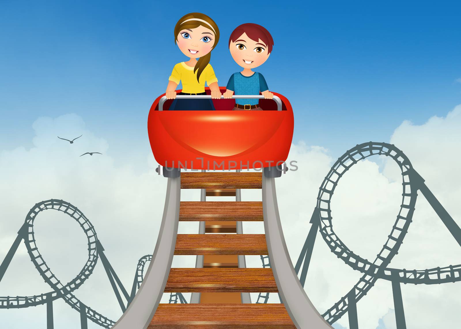 illustration of children on roller coaster