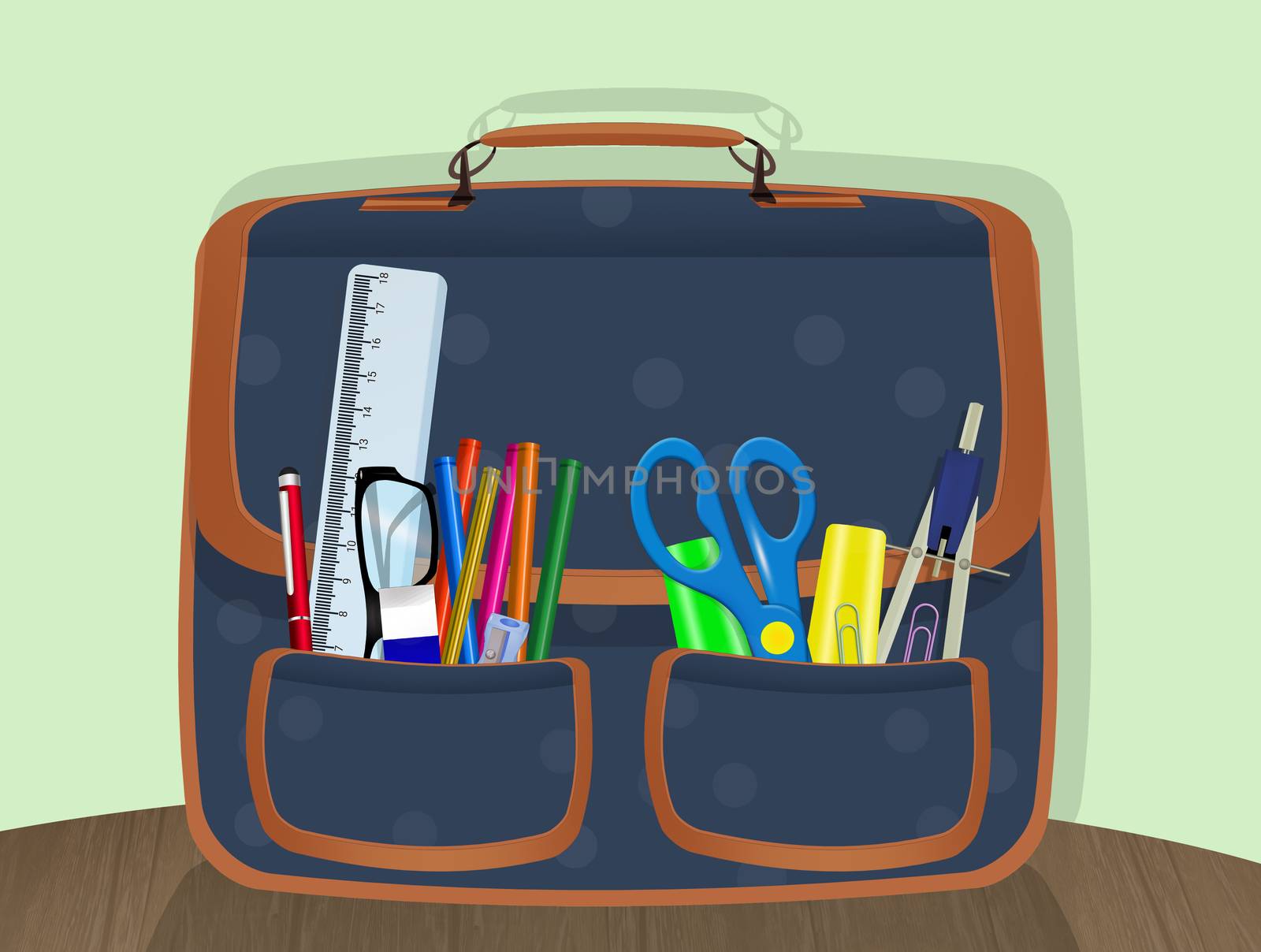 illustration of school folder with objects for school