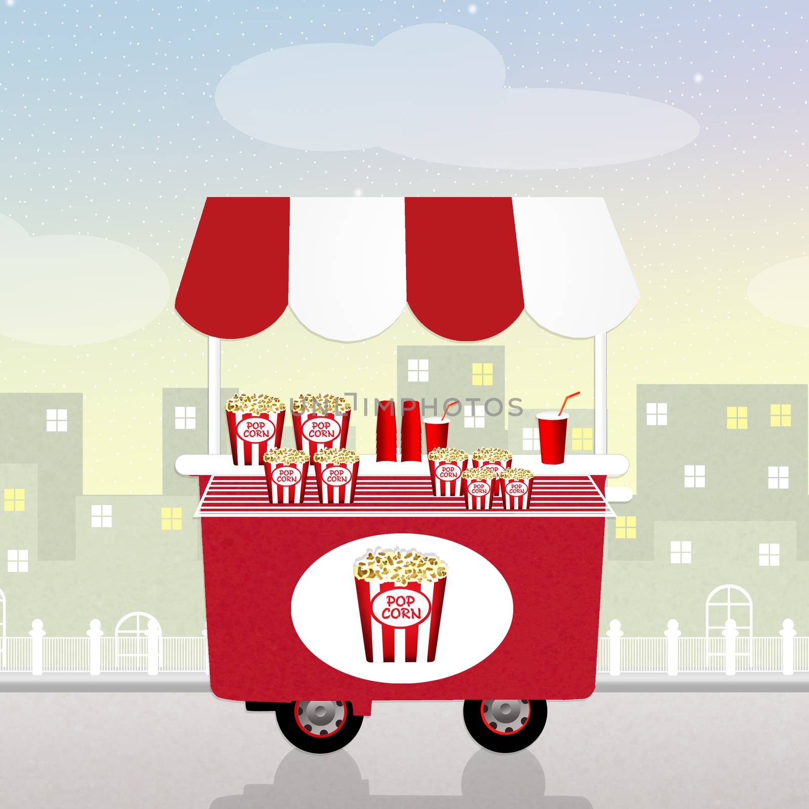 illustration of pop corn cart