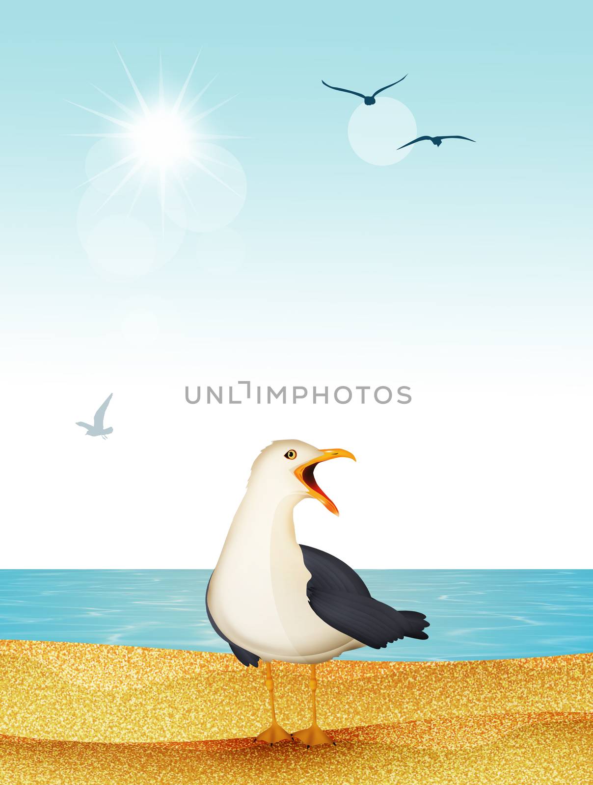 illustration of seagull on the beach