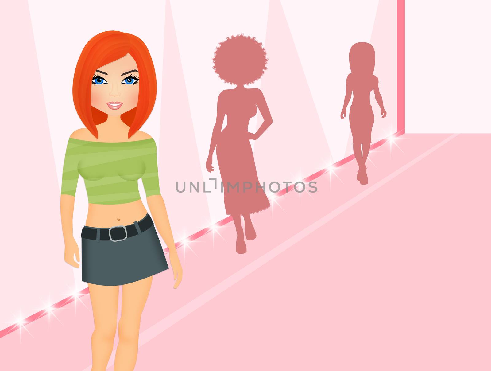 illustration of girl in fashion show