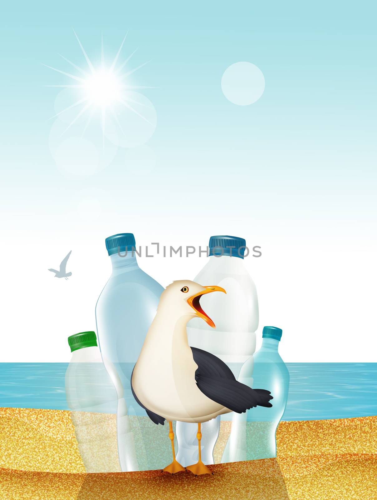 illustration of plastic waste on the beaches