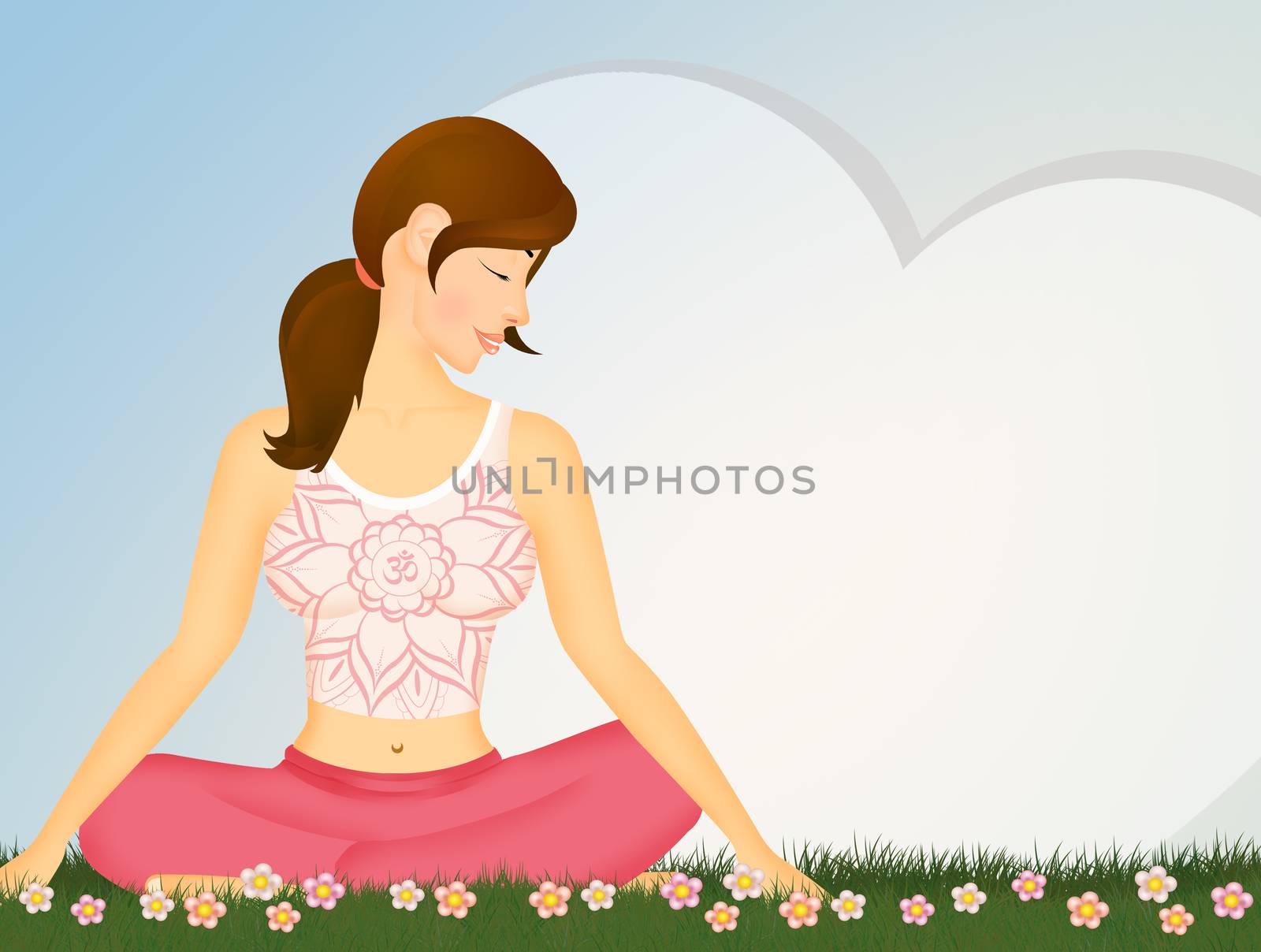 girl in meditation in the meadow by adrenalina