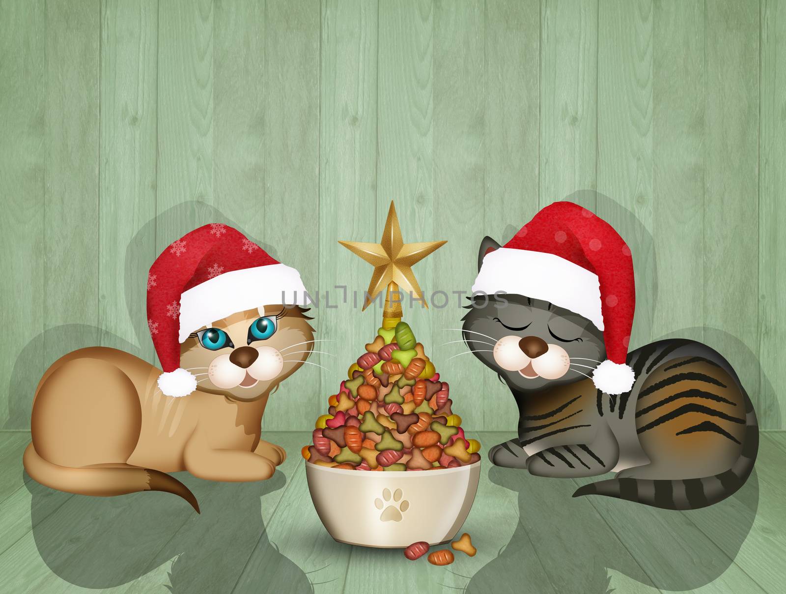 illustration of gift for cats at Christmas