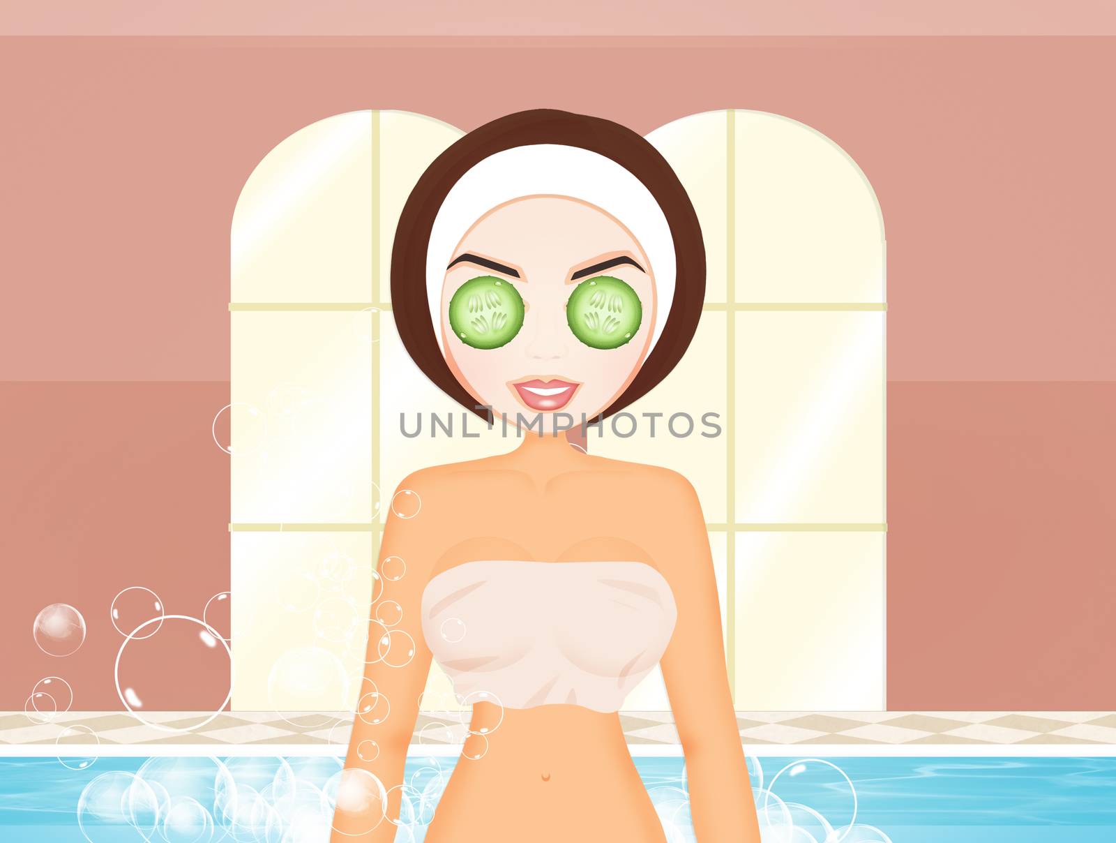 illustration of woman relaxing in the wellness