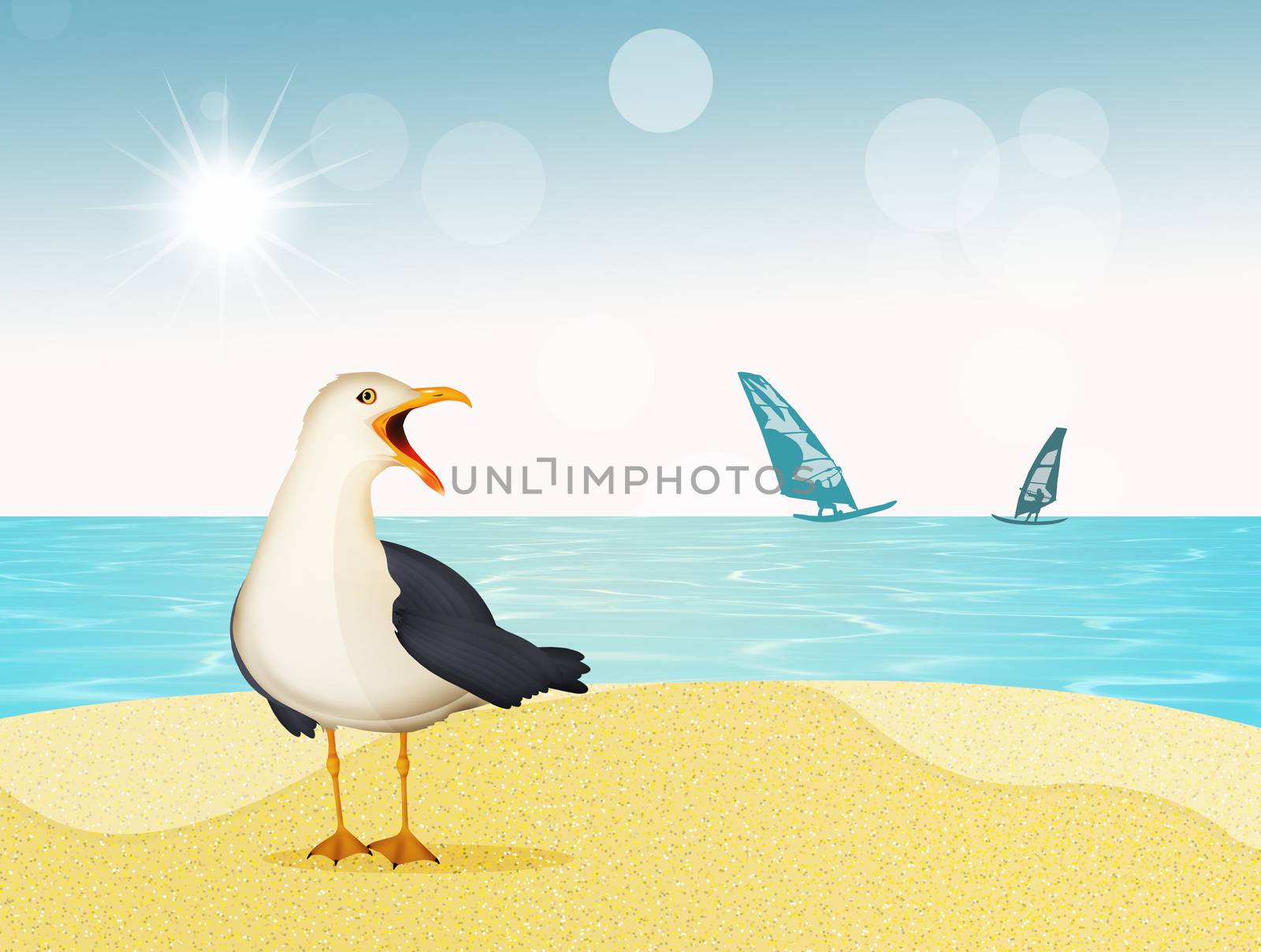 illustration of seagull on the island
