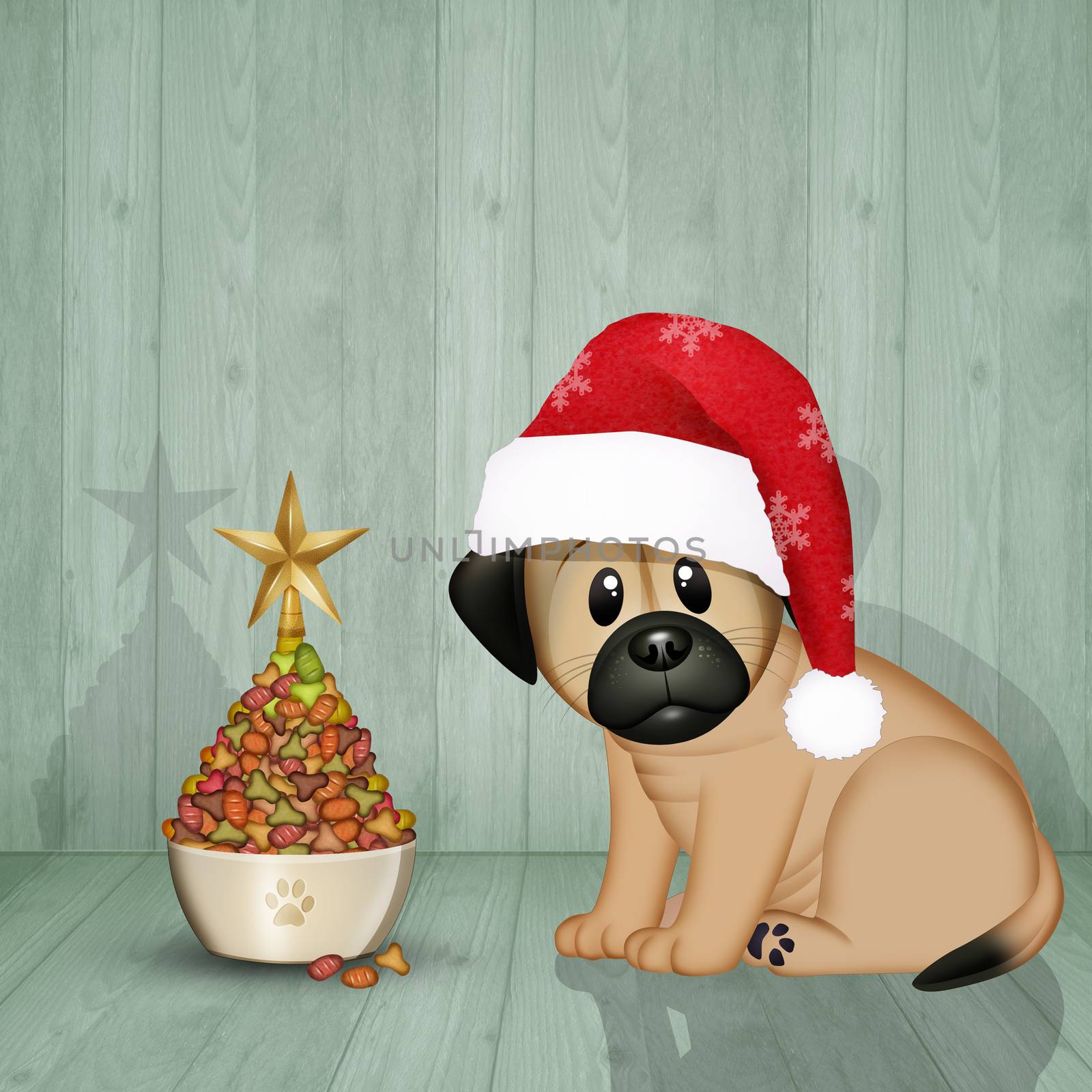 dog does christmas tree with croquettes by adrenalina