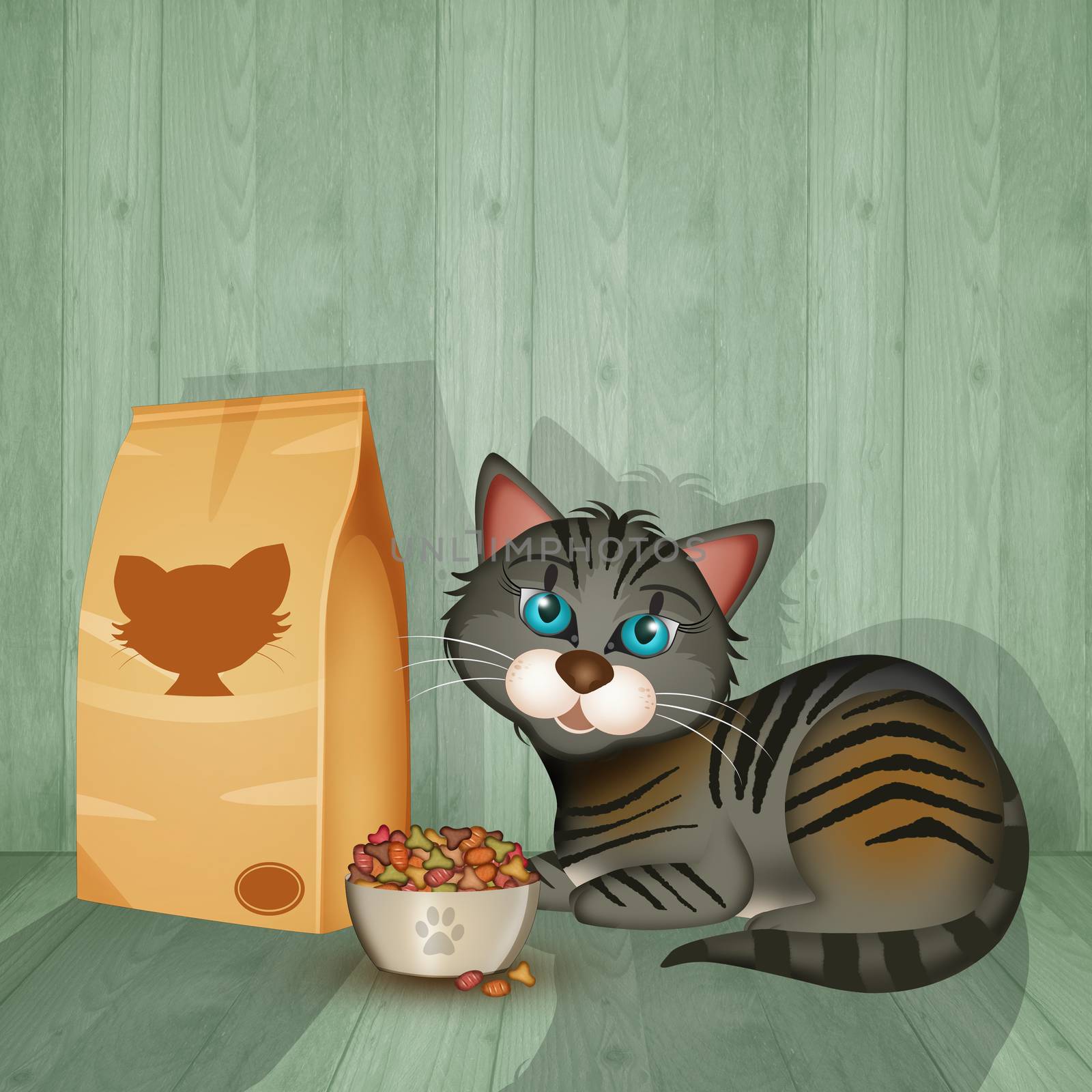 illustration of cat food rich in vitamins