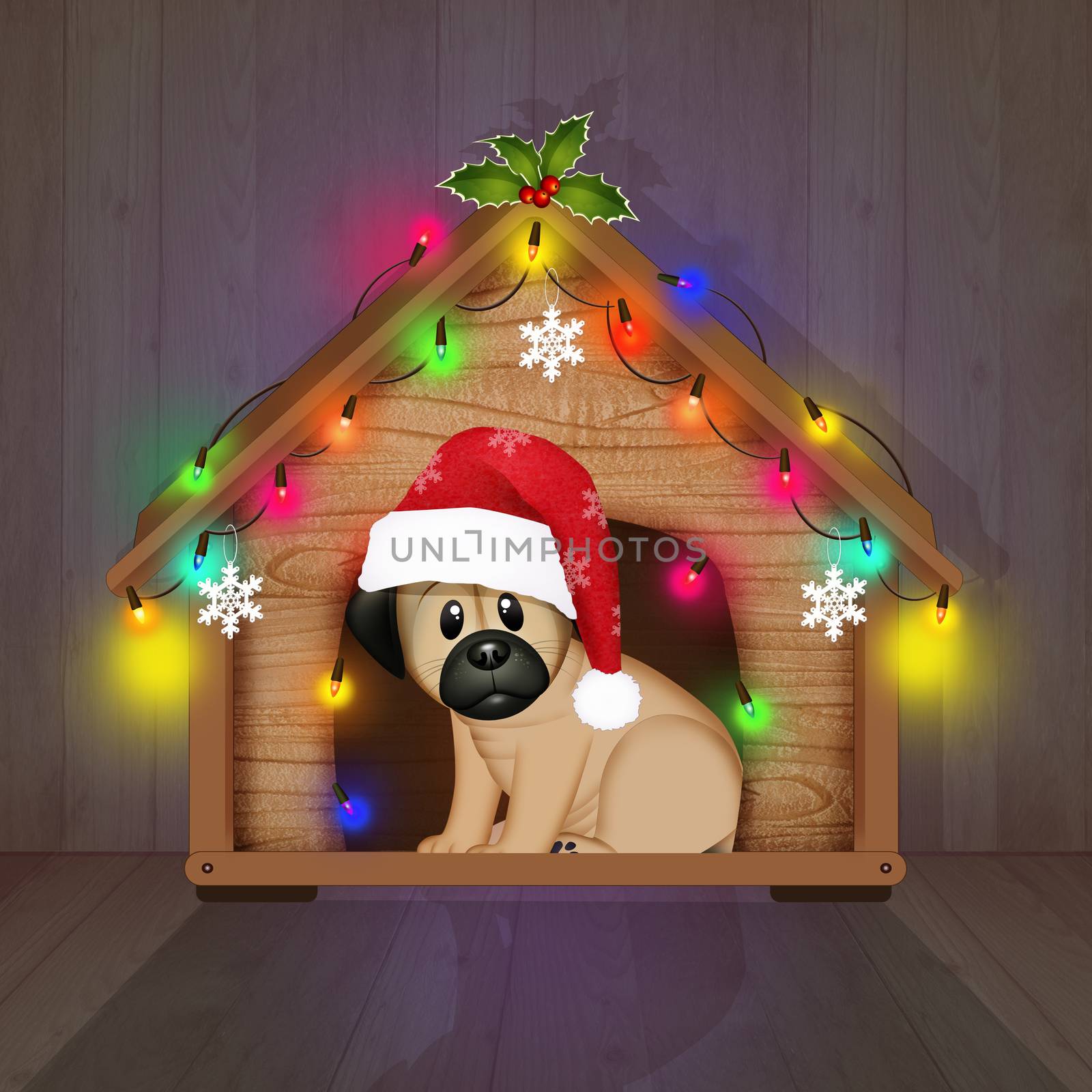 dog kennel decked out for Christmas by adrenalina