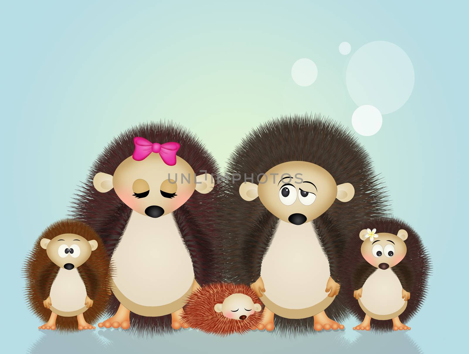 illustration of hedgehogs family