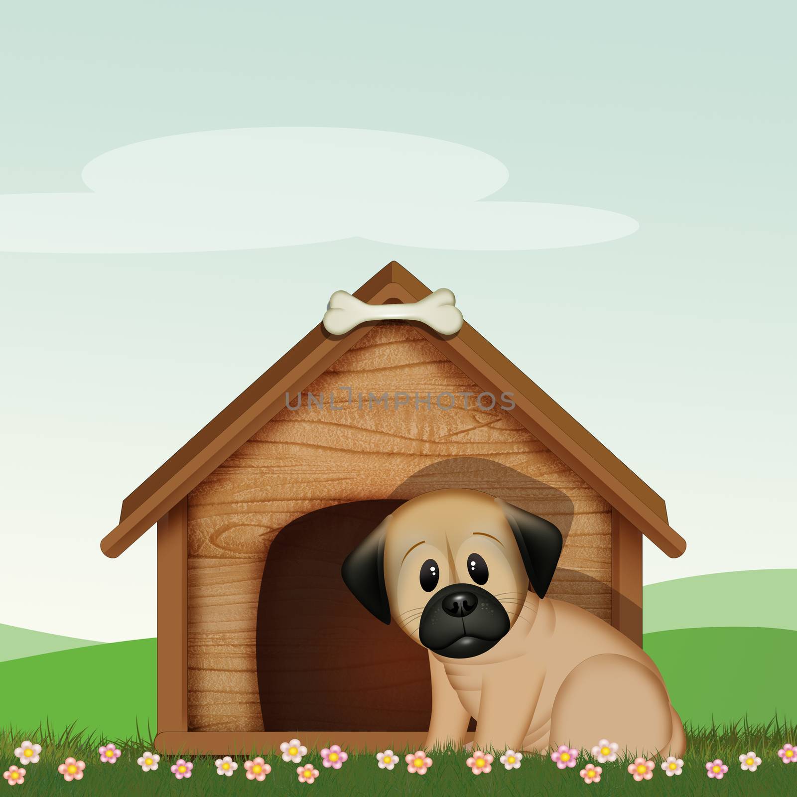 illustration of dog in the kennel