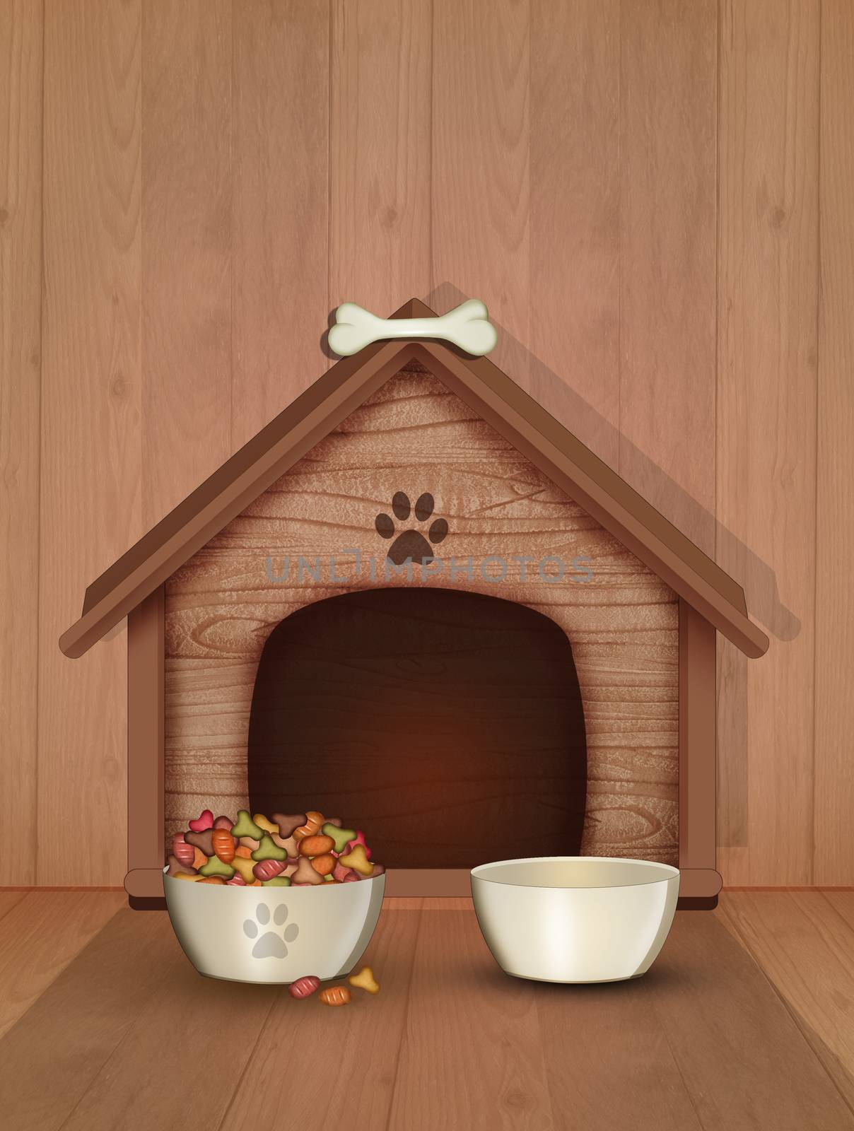 dog kennel, food and water bowls by adrenalina