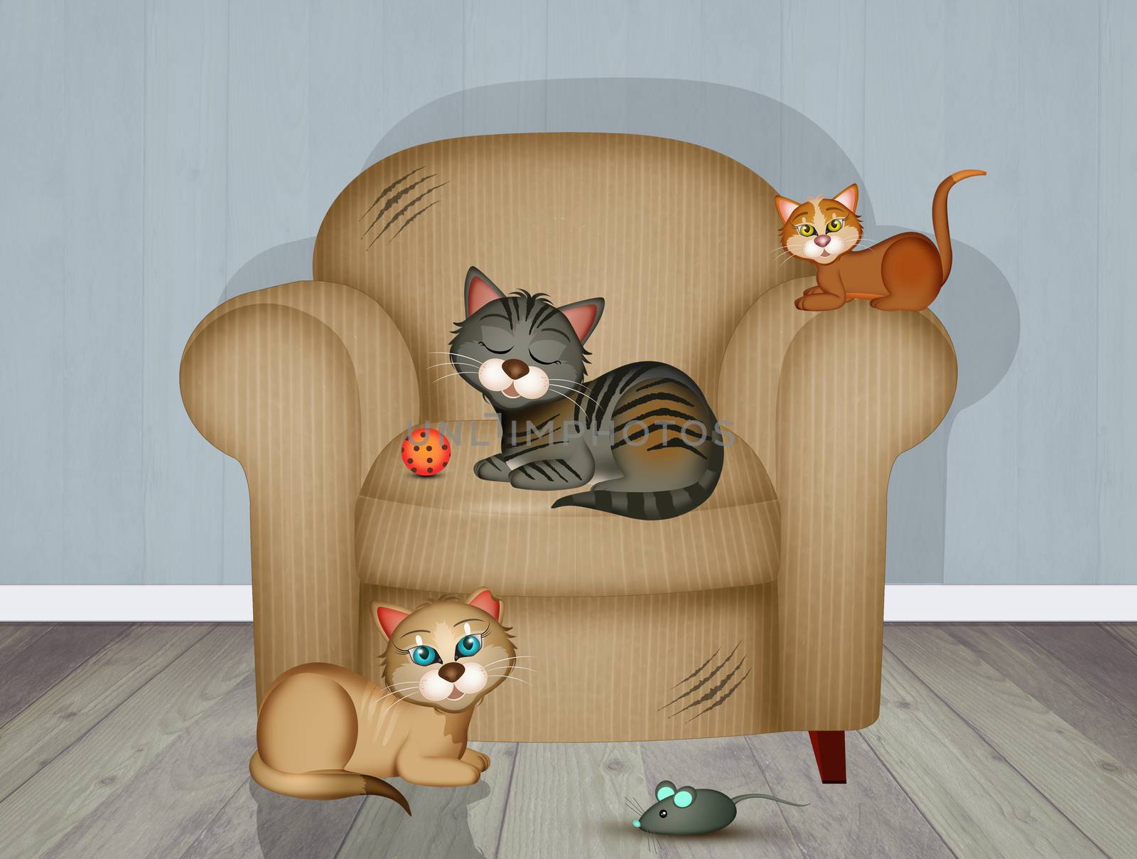 illustration of cat on scratch-resistant armchair