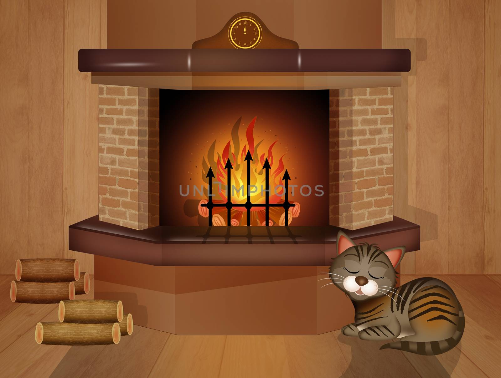 cat in front of the fireplace by adrenalina