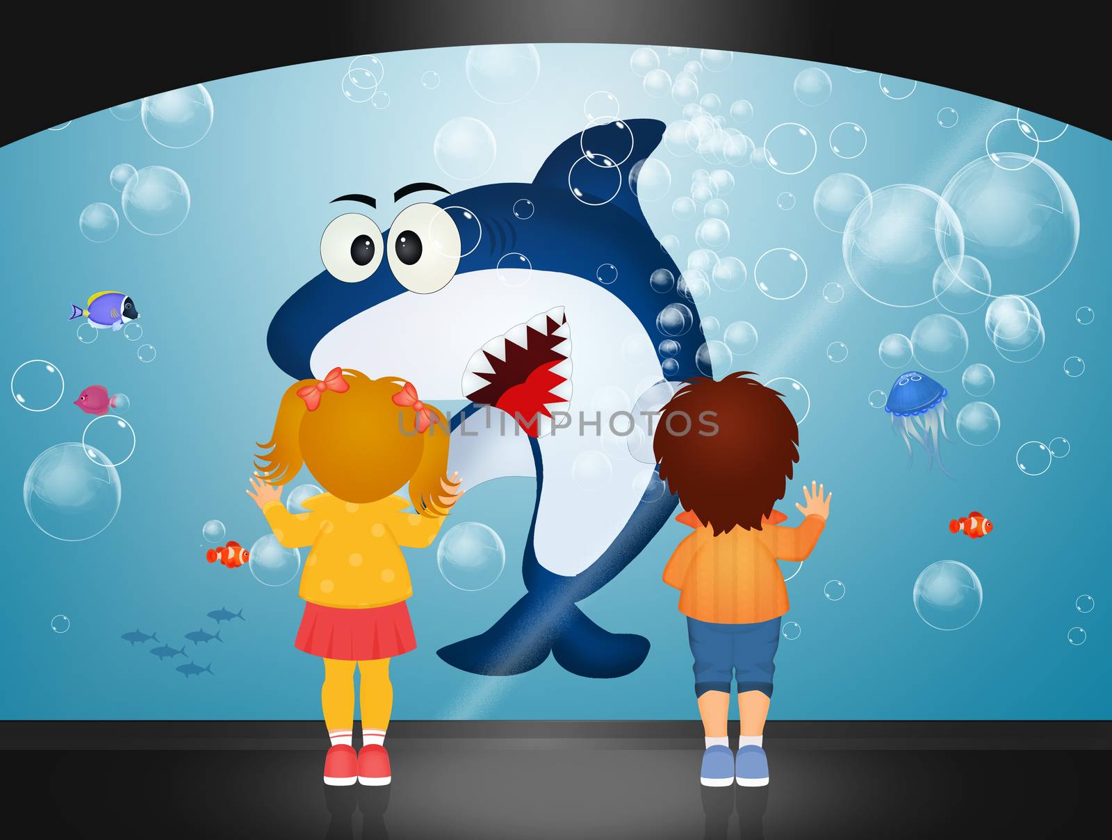children watch the shark in the aquarium by adrenalina