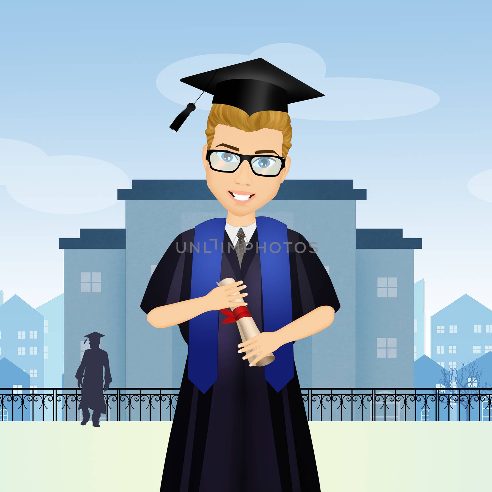 illustration of man with diploma for graduation