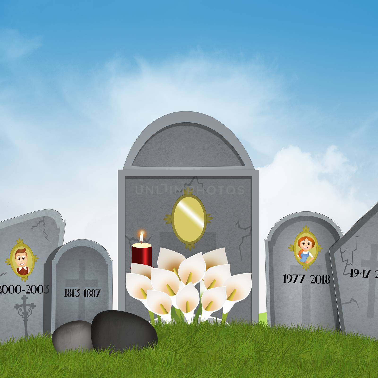 illustration of gravestones of the cemetery