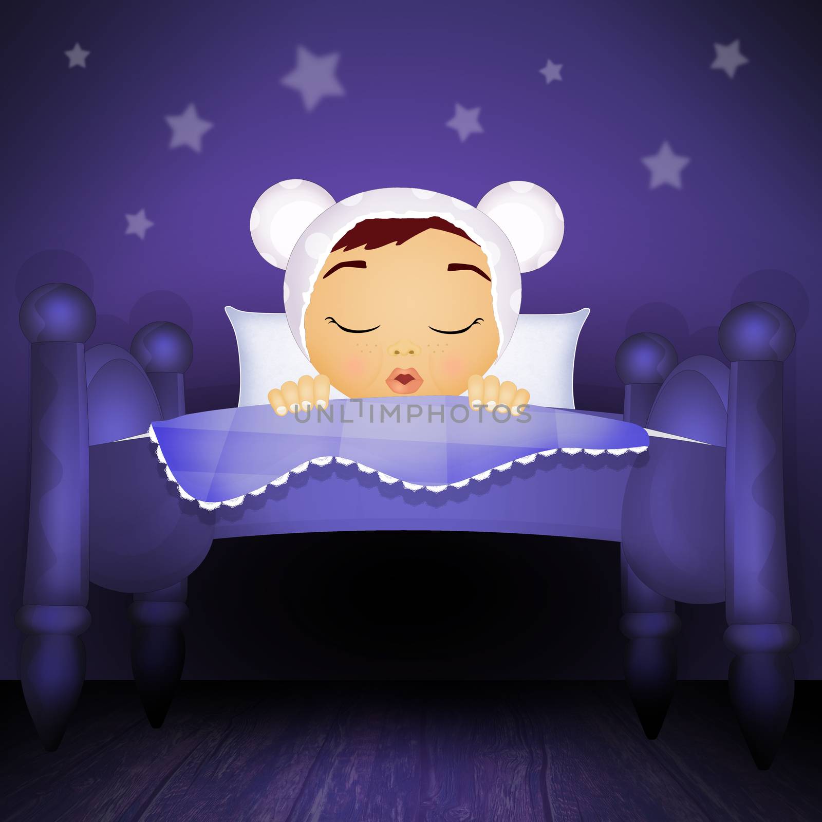 illustration of baby's bedroom with stars