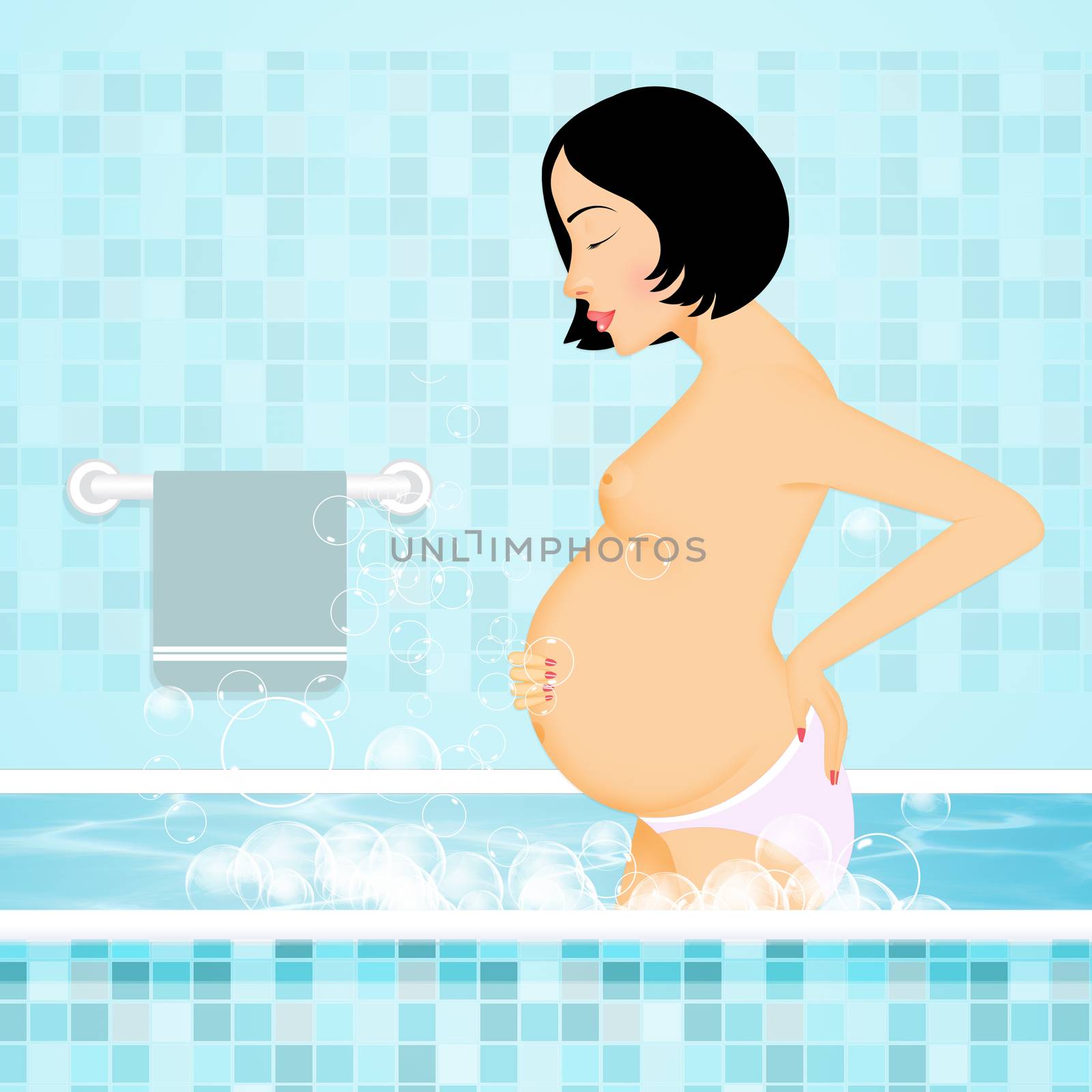 illustration of young girl in the bathtube
