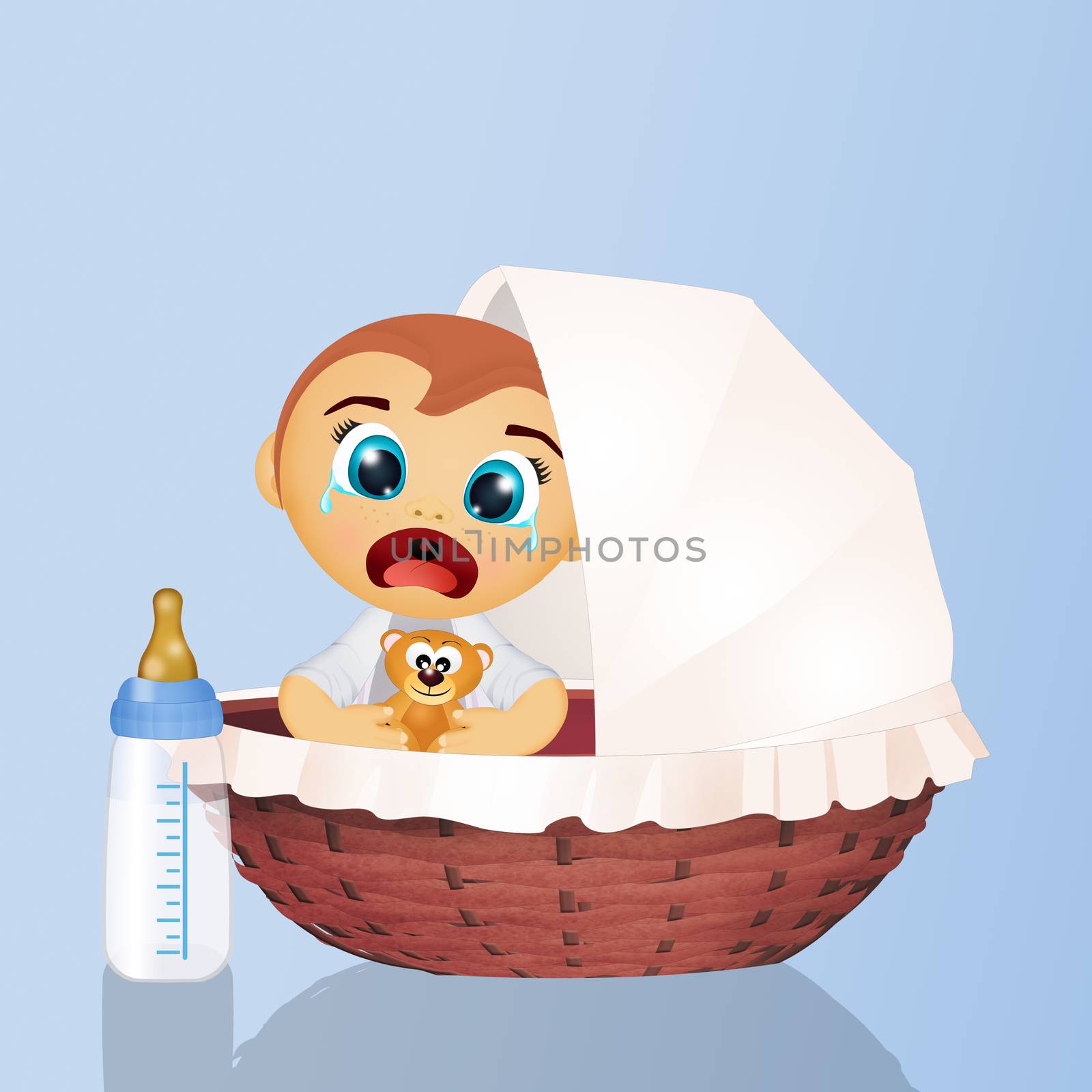 illustration of baby cries in the crib