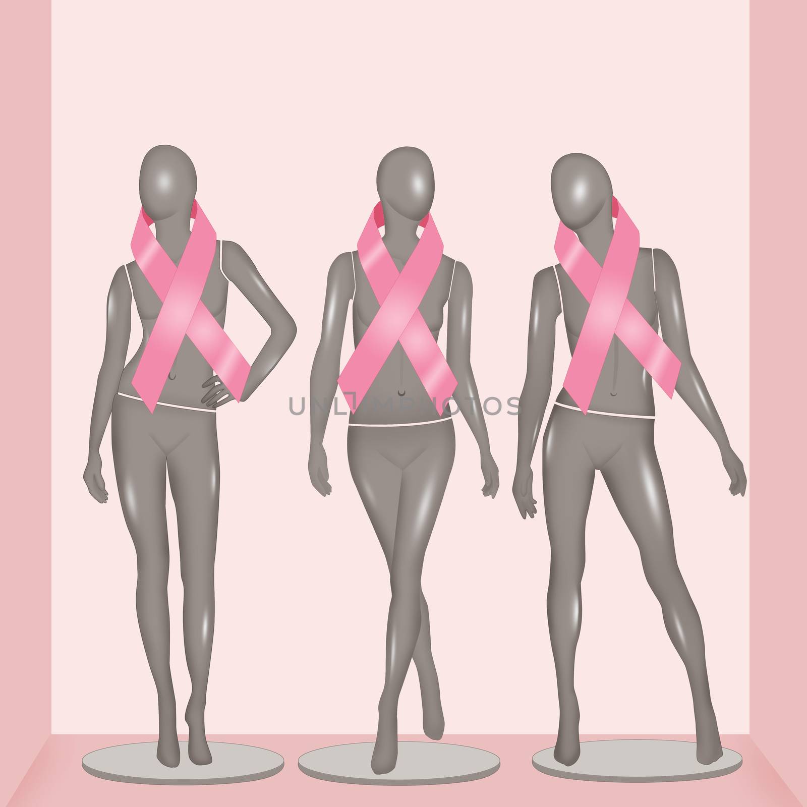 illustration of mannequin with breast cancer ribbon