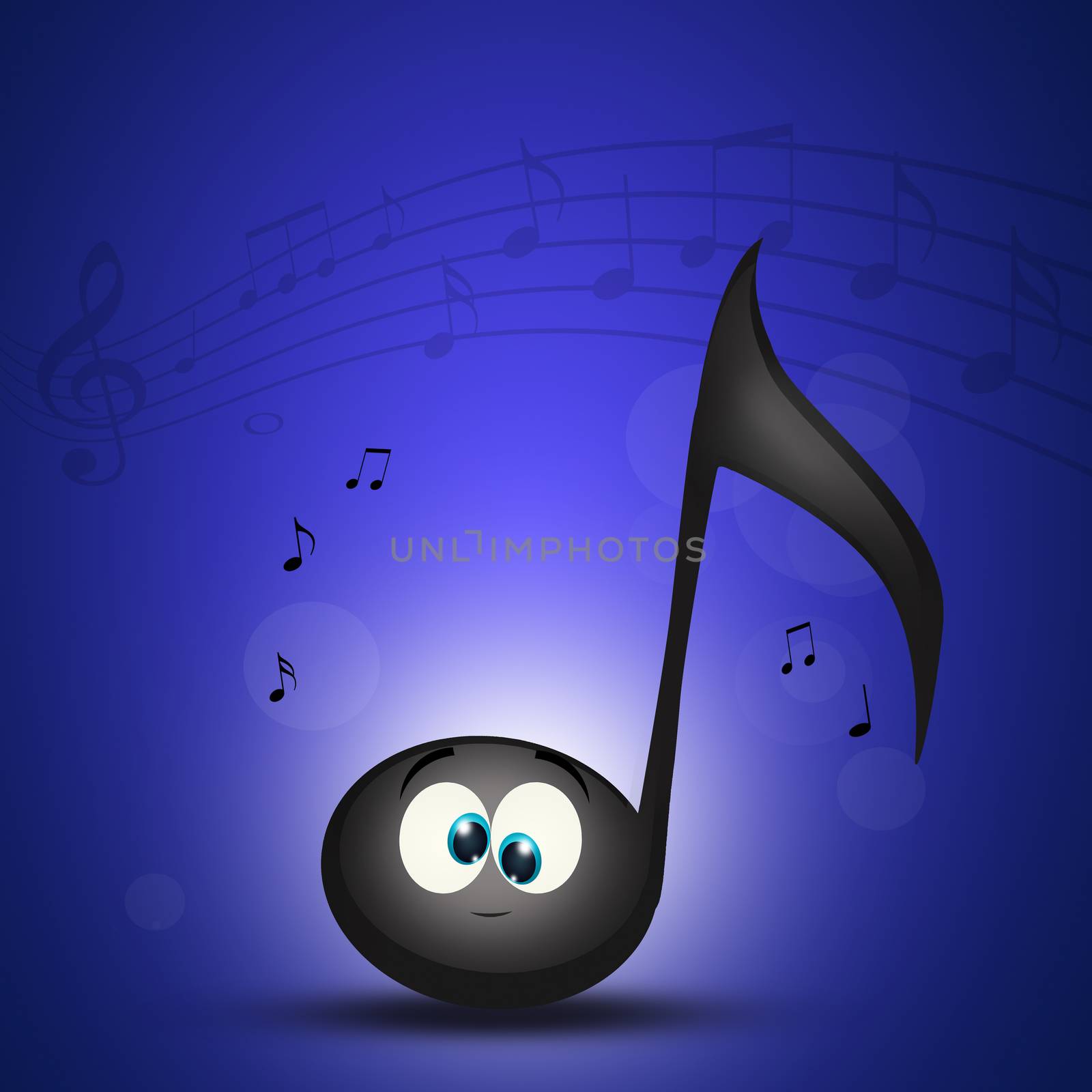 illustration of musical note with funny face