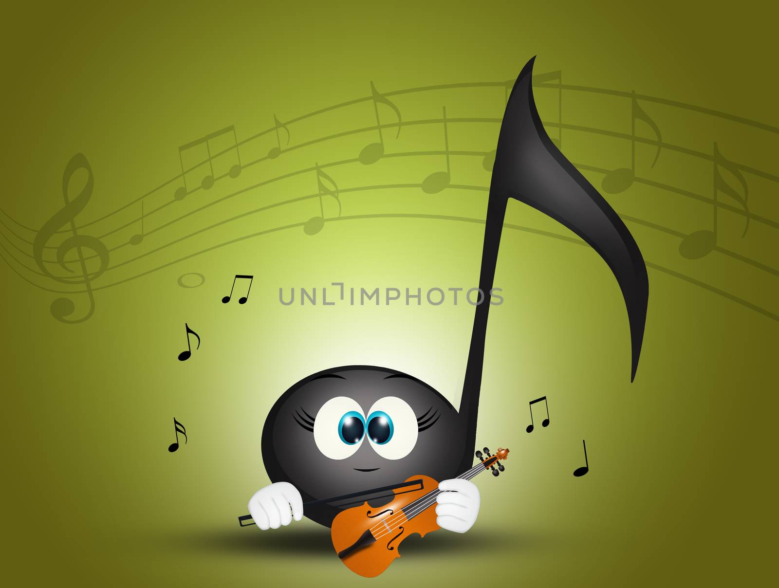 illustration of musical note plays the violin