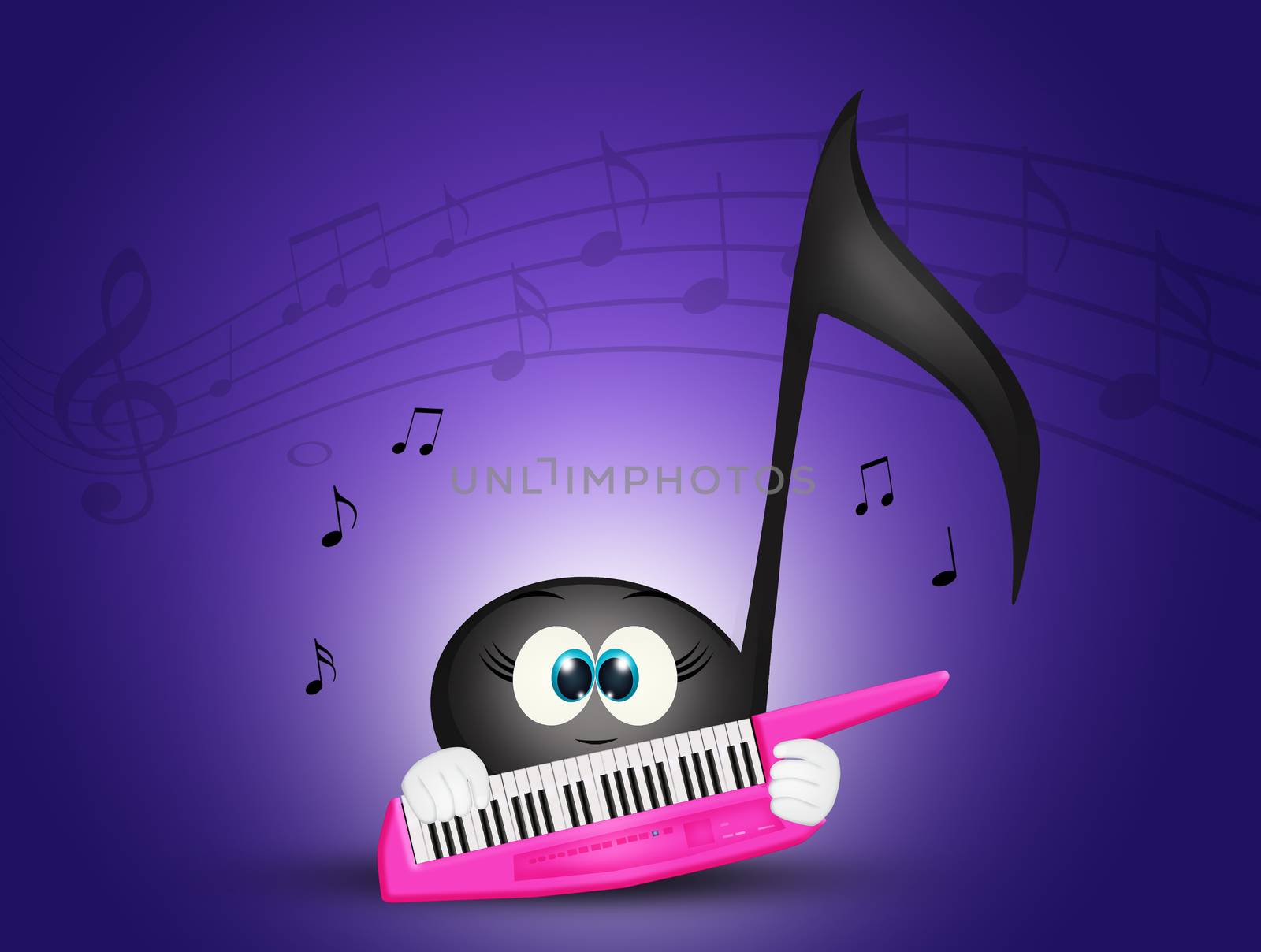 illustration of musical note plays keyboard
