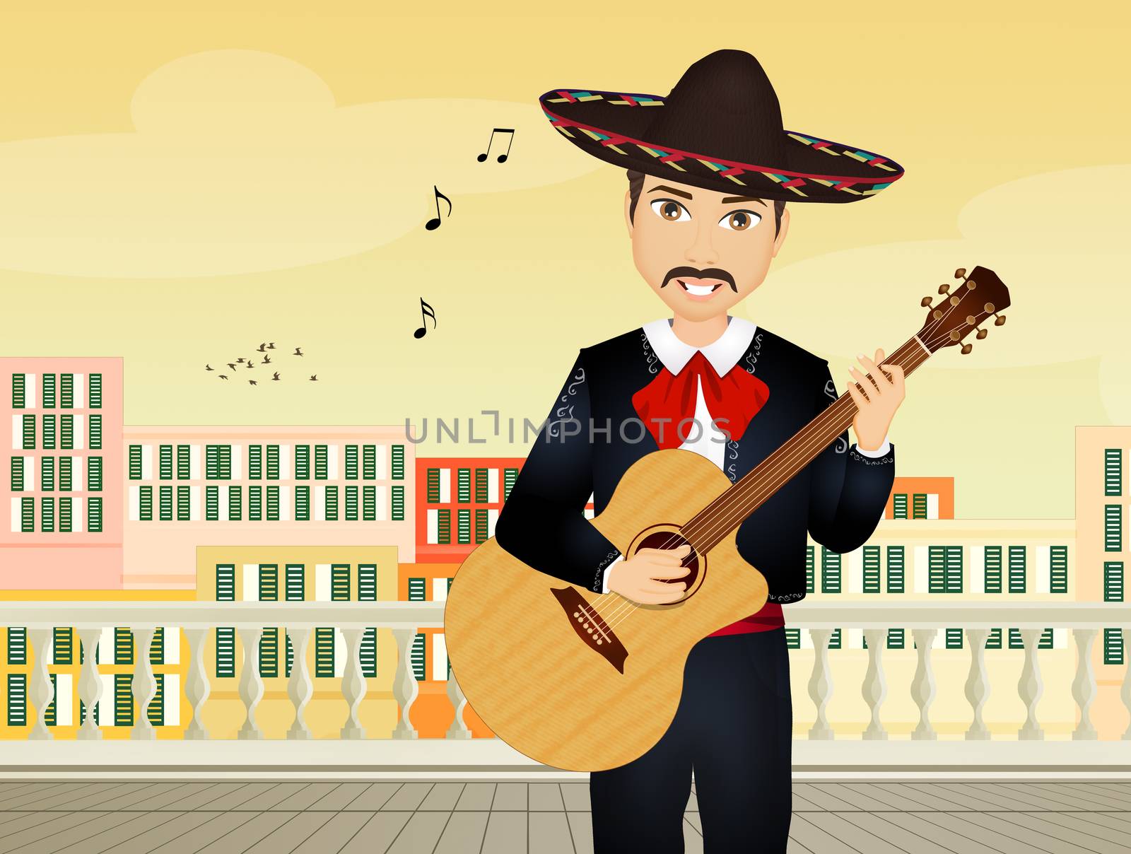 illustration of Mariachi with guitar
