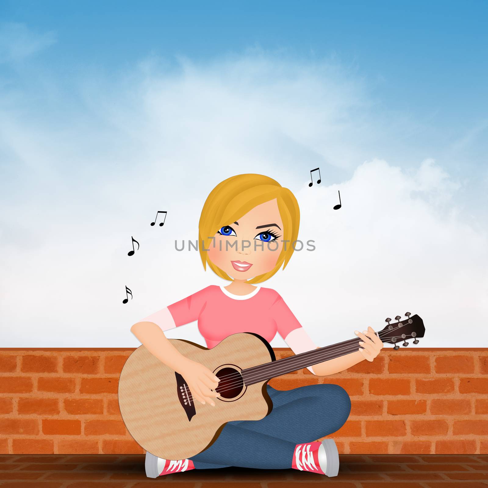 girl plays guitar sitting on the wall by adrenalina