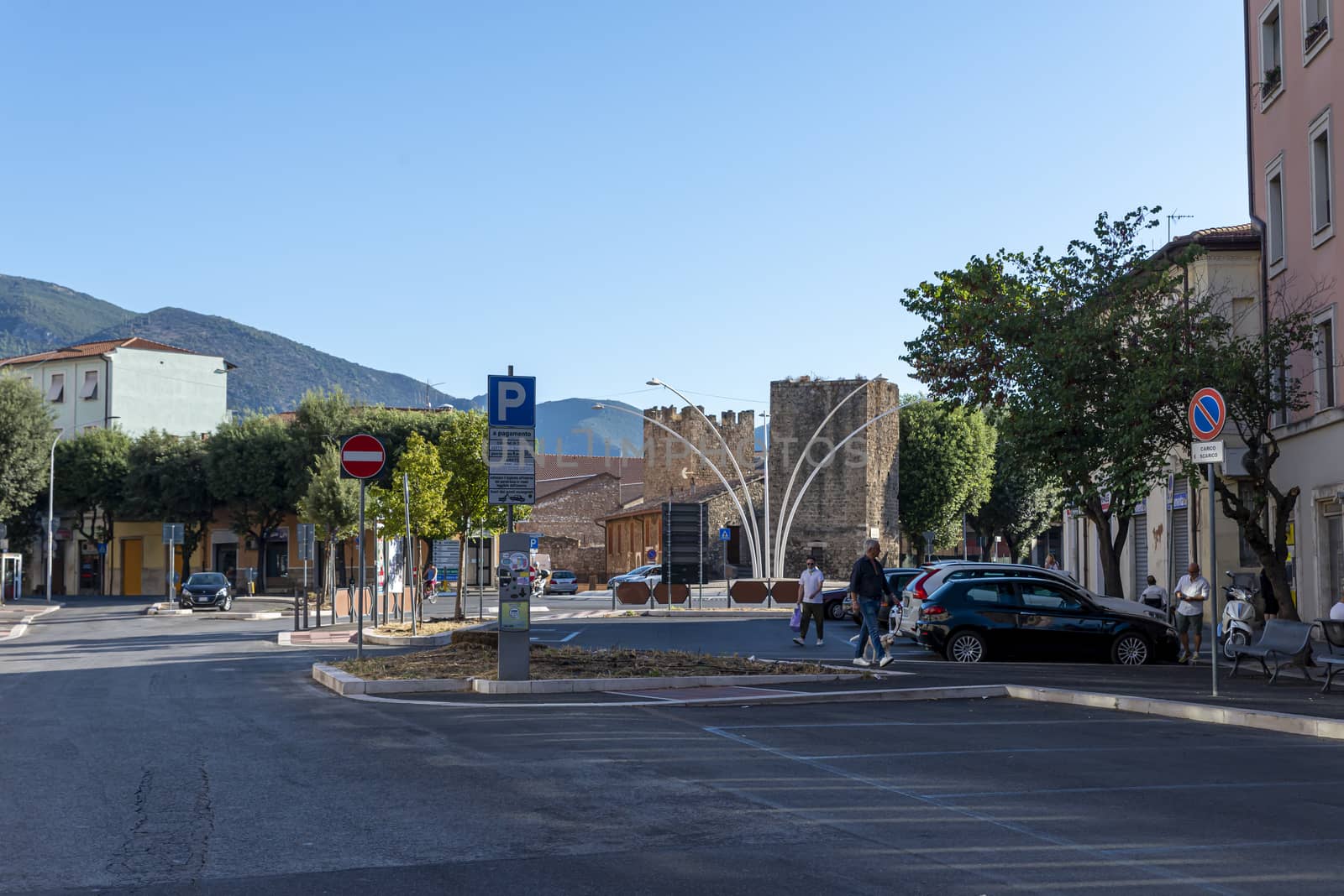 terni,italy august 21 2020:Rotunda of via Curio Dentato with via Eugenio Chiesa Chiesa