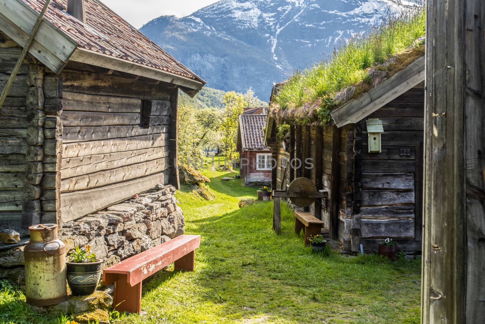 view on the wooden houses of this old historical farm village of Otternes, Norway by kb79