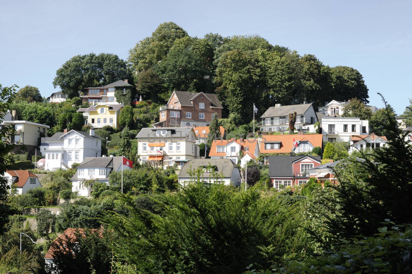 Residential houses at Suellberg Hill, Blankenese, Hamburg, Germany.