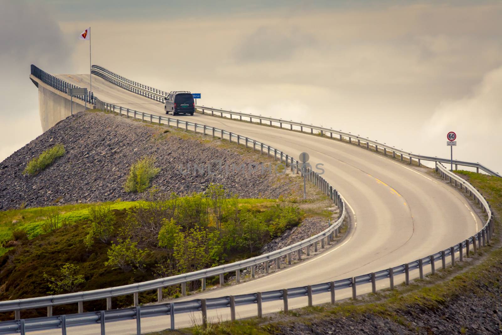 Storseisundet Bridge (Norwegian: Storseisundbrua): Atlantic Highway (Atlanterhavsveien). It connects Romsdal peninsula to the island of Averøya in Møre og Romsdal county.