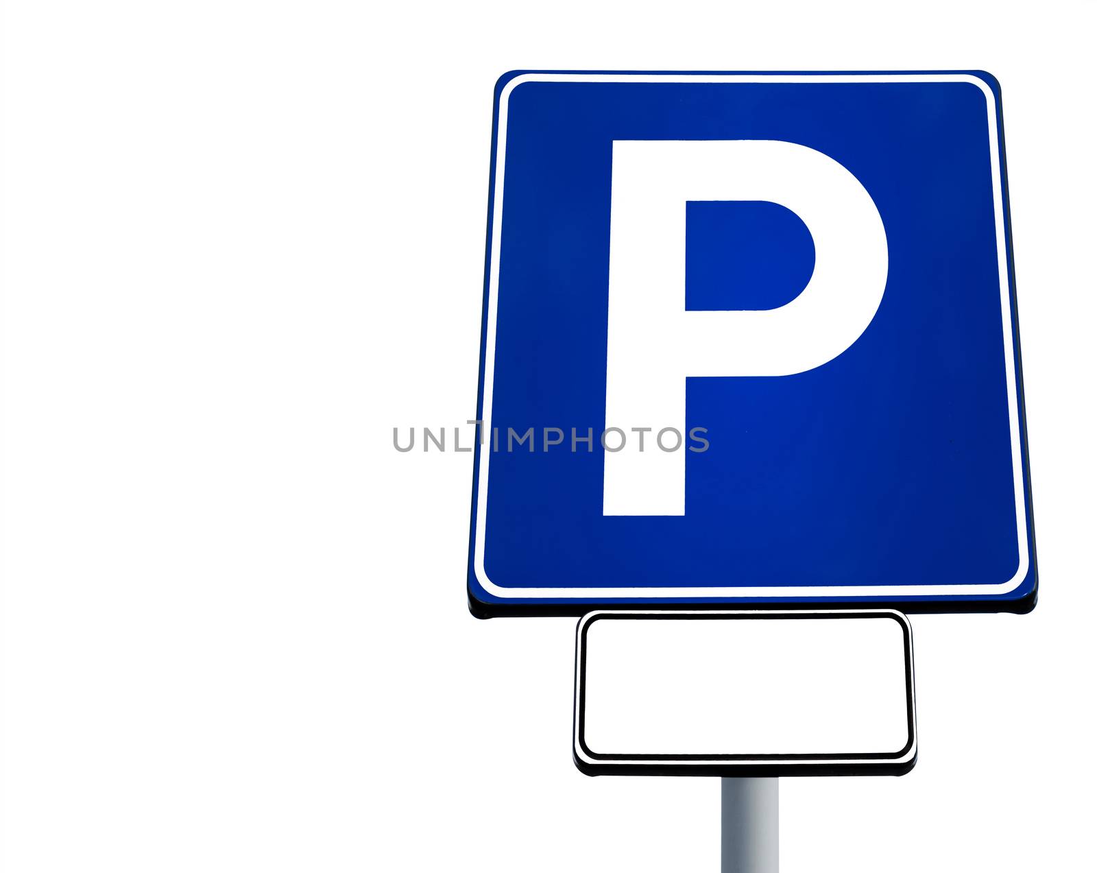 Parking sign isolated on white background. Blank label for your text. Copy space.