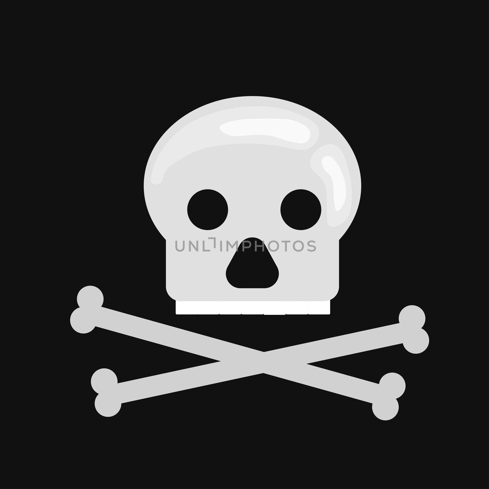 skull in cartoon flat style. Dead head isolated on black background. by zaryov