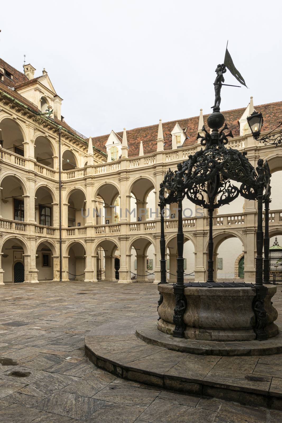 Graz, Austria. August 2020. An indoor  view of the  Grazer Landhaus  courtyard