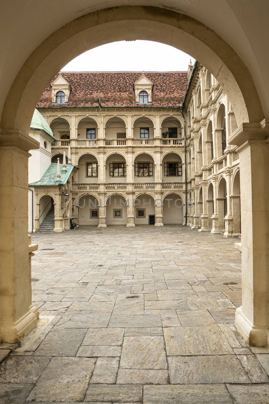 Graz, Austria. August 2020. An indoor  view of the  Grazer Landhaus  courtyard