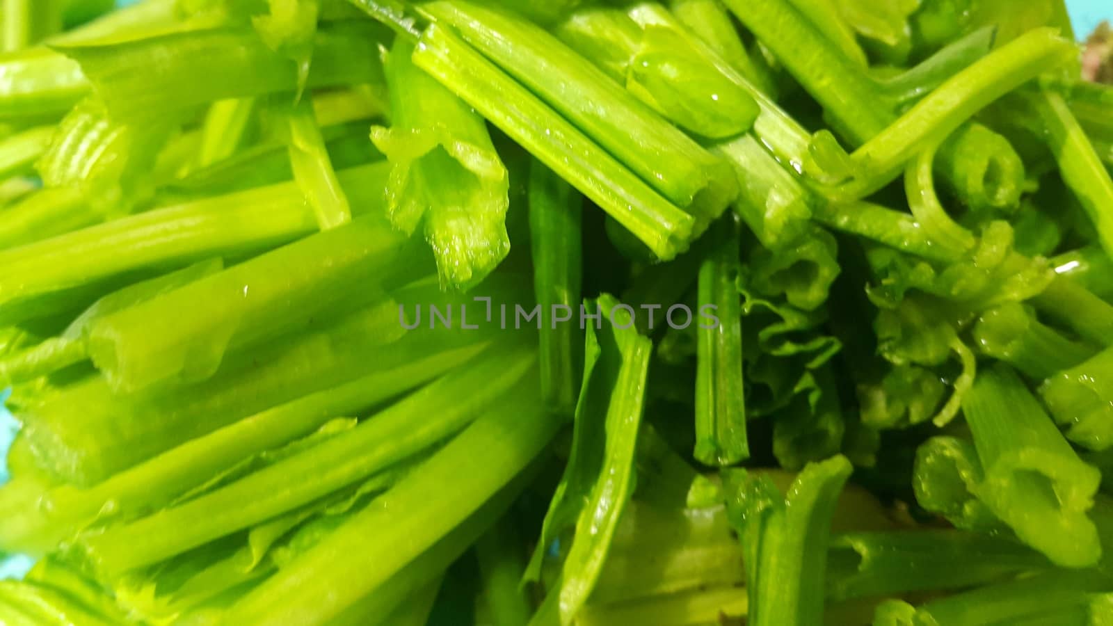 Close up view of lush green leaves base of spinach or paalak saag used for making