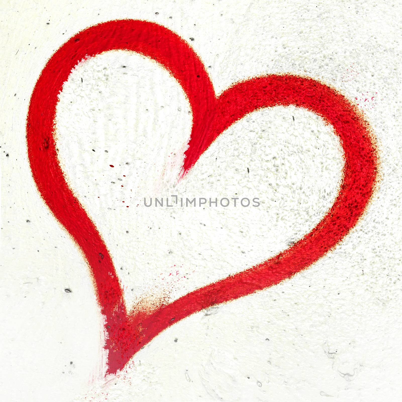 Concept or conceptual painted red abstract heart shape love symbol, dirty wall background, metaphor to urban and romantic valentine, grungy style.